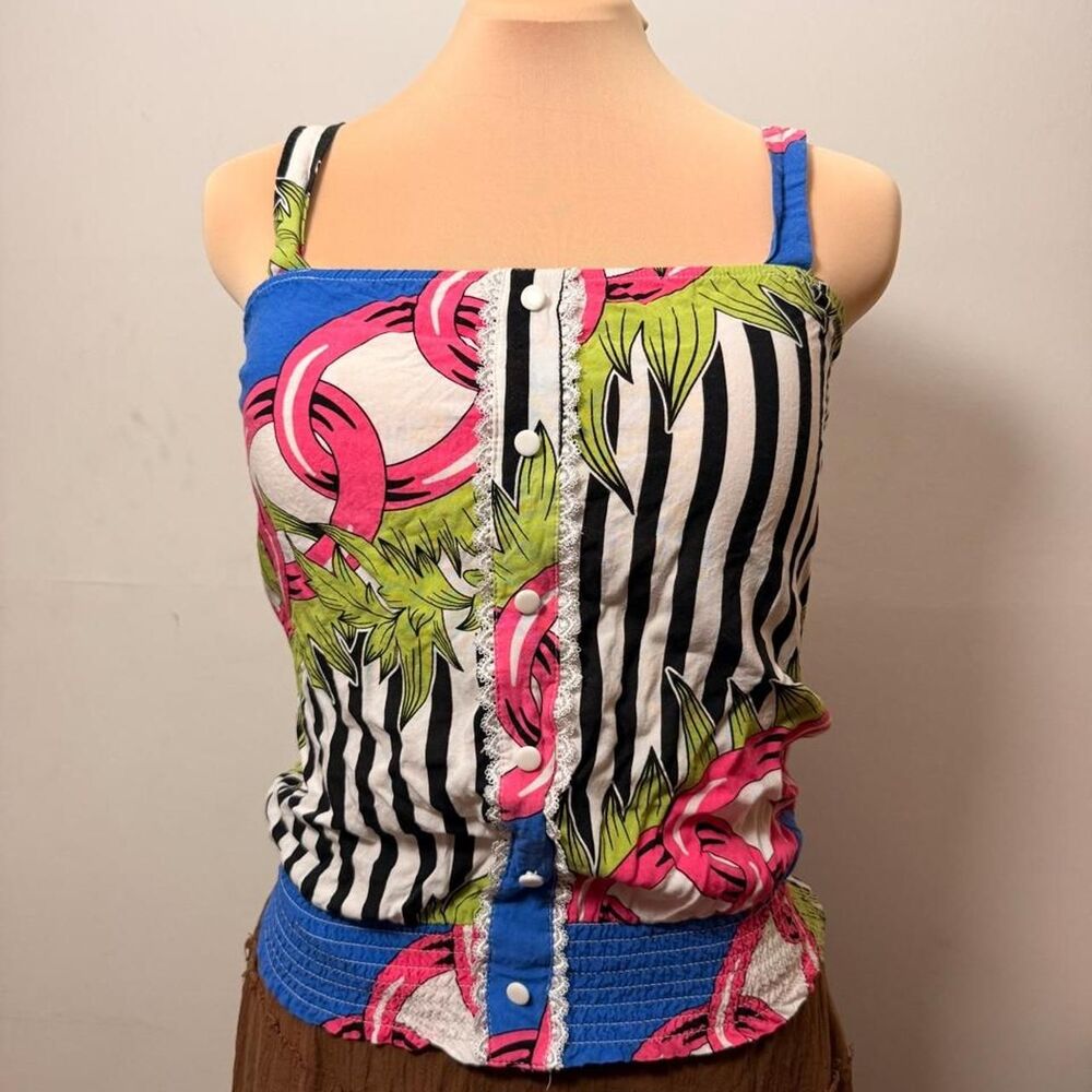 Y2K Lovely Girl Pink Chain Print Cami Tank Blouse Size M